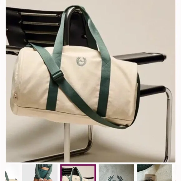 NWT PINK Victoria's Secret Cream and Green weekender Duffel Bag Adjustable Strap - Picture 2 of 13